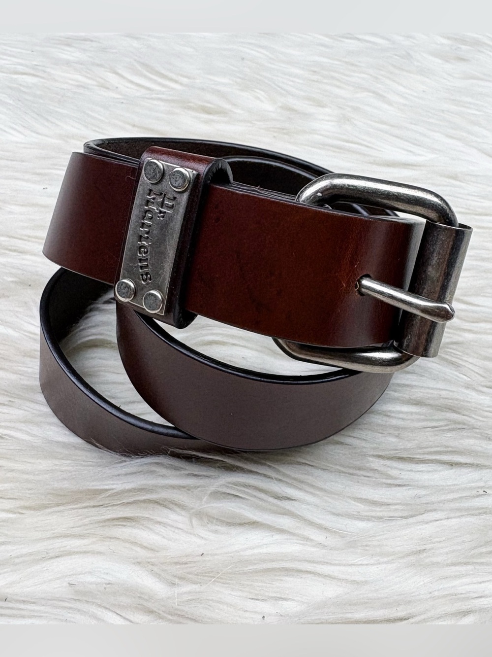 Dr. Martens Leather Belt Vintage Brown Silver Buckle Mens Small